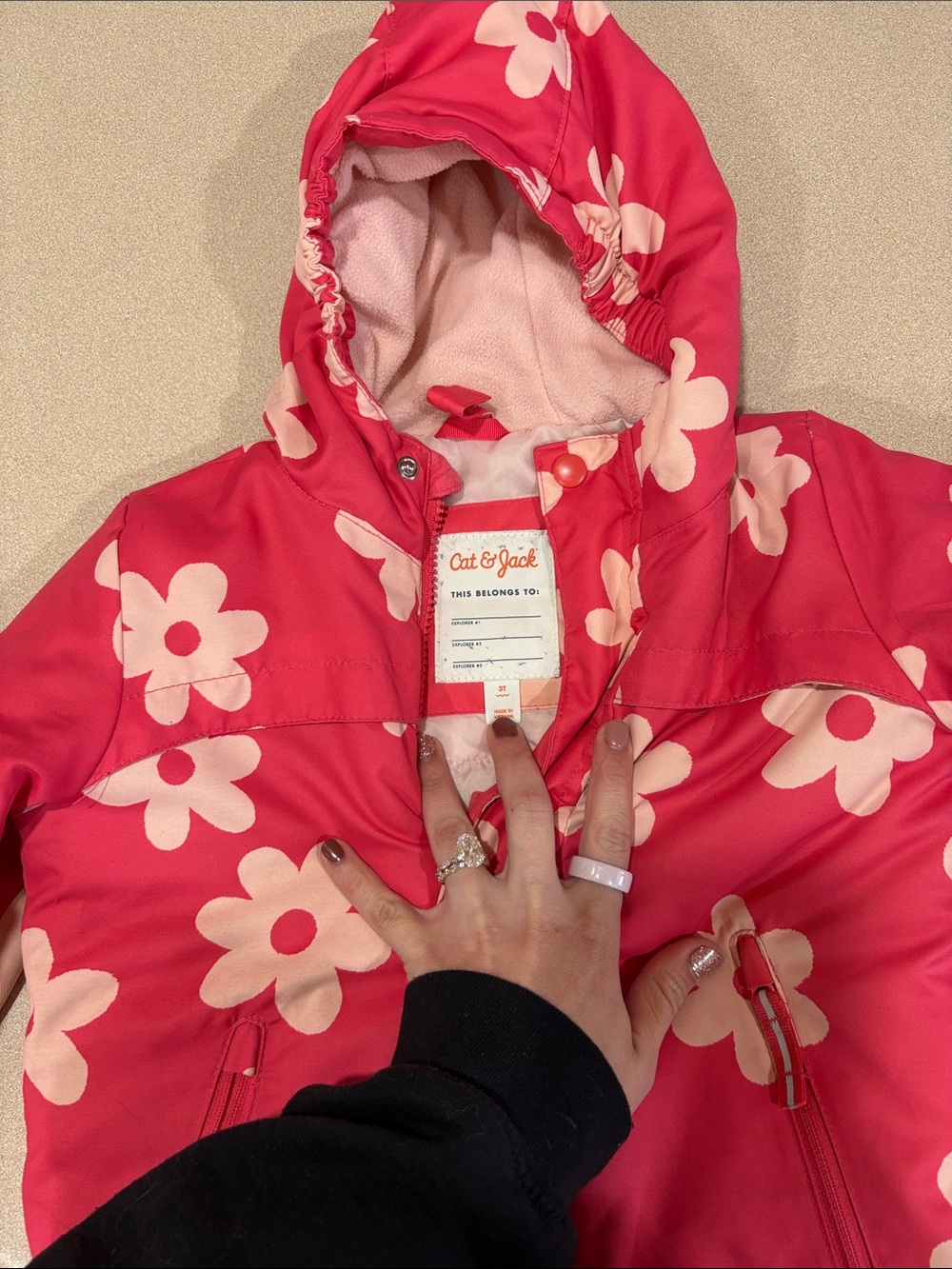 Cat & Jack Pink Floral Hooded Rain Jacket